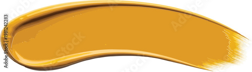 Curved mustard yellow paint smear isolated on transparent background