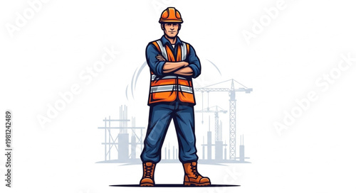 Confident Construction Worker Male Standing Arms Crossed.