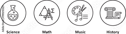 Education and learning icon set Outline vector icons related with education, success, academic subjects and more.