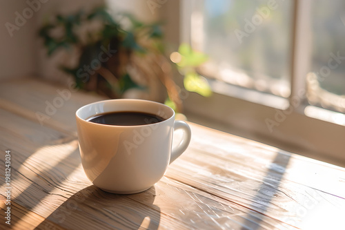 Cozy Coffee Cup by Window with Natural Light Morning Lifestyle Concept