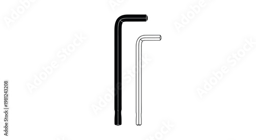 Two allen wrenches one dark one light against a white background silhouette