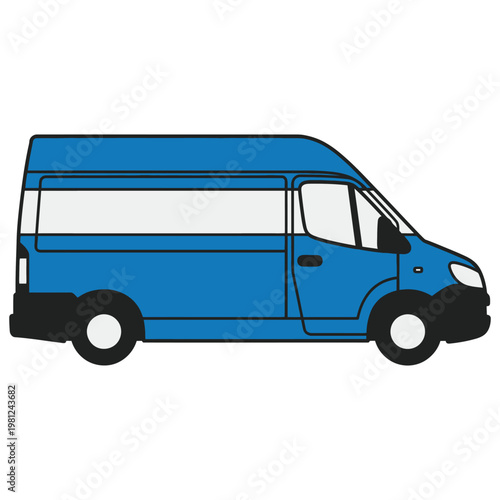Blue passenger van flat vector icon isolated on white background
