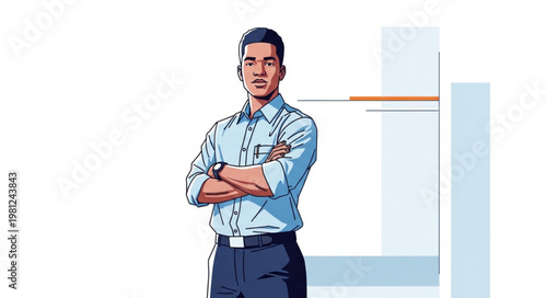 Confident Standing Businessman Arms Crossed Portrait.