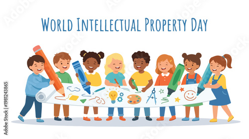 vector children celebrating intellectual property day 2
