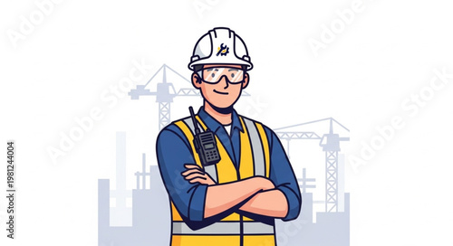 Confident Construction Worker Wearing Hard Hat And Vest.