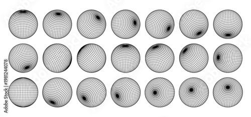 High poly wireframe 3D sphere grid mesh. Detailed geometric globe with latitude longitude lines, abstract structure with editable stroke path