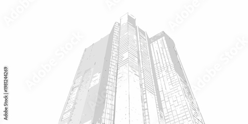 Abstract grayscale rendering of a modern high rise building facade