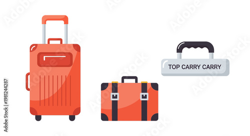Travel suitcase and luggage tags in modern flat style