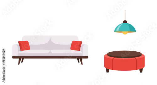 Modern living room design with sofa coffee table and pendant light