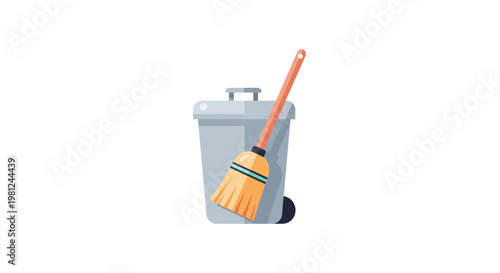 Modern flat design trash can and broom for clean environment concepts