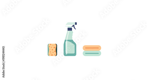 Cleaning essentials: spray bottle with sponge and towels in