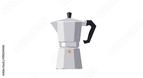 Minimalist design of a classic moka coffee pot with geometric shapes