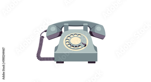 Retro rotary telephone with coiled cord on white background