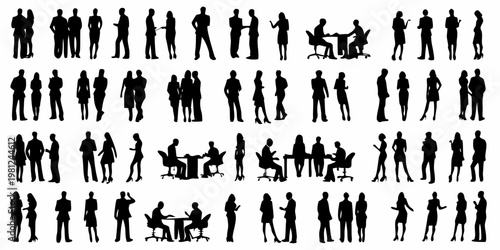 Collection of diverse black silhouettes depicting people in various postures