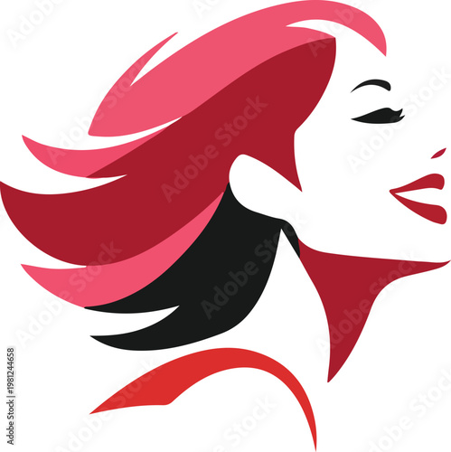 Dynamic Stylized Woman Profile with Beauty Logo I con