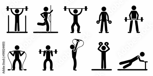 Stick figures demonstrating various athletic exercises and gymnastic poses
