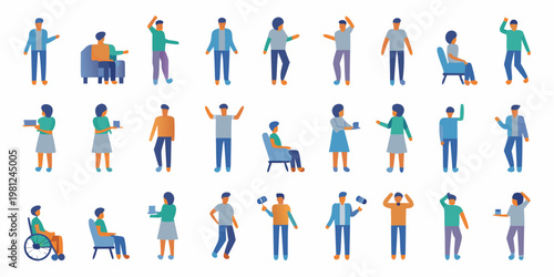 Diverse group of illustrated people in various poses and activities displayed