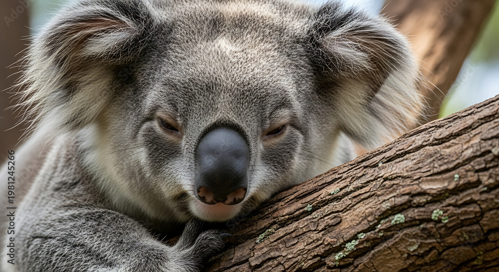 Obraz premium Close-up of a koala resting on a tree branch in a natural setting