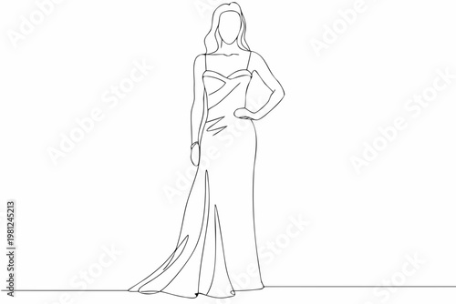 Elegant woman in a long gown depicted with a single continuous line
