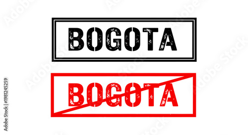 Bogota city name stamps in black and red on white background