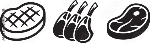 meat cuts icon set steak, lamb chops and beef steak food vector illustration