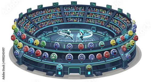 Futuristic stadium with colorful lights and technology