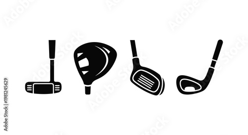 Golf club set illustration in a striking black silhouette