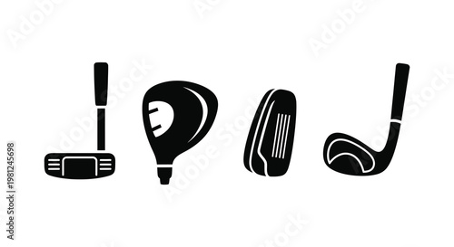 Golf equipment collection including a driver ball tee and iron silhouette