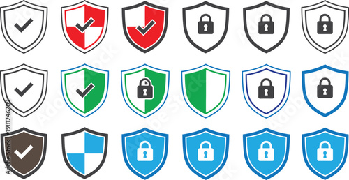 Security shield icons collection protection safety and trust symbols