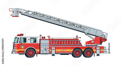 Fire truck with extended ladder equipment.