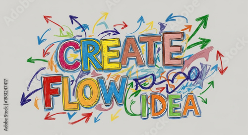 Colorful Handdrawn Create Flow Idea Lettering Art.