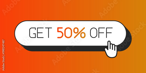 Promotional CTA button with the text "Get 50% Off". Perfect for online sales campaigns, e-commerce websites, mobile apps, marketing banners, and seasonal discount promotions.