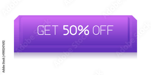 Promotional CTA button with the text "Get 50% Off". Perfect for online sales campaigns, e-commerce websites, mobile apps, marketing banners, and seasonal discount promotions.