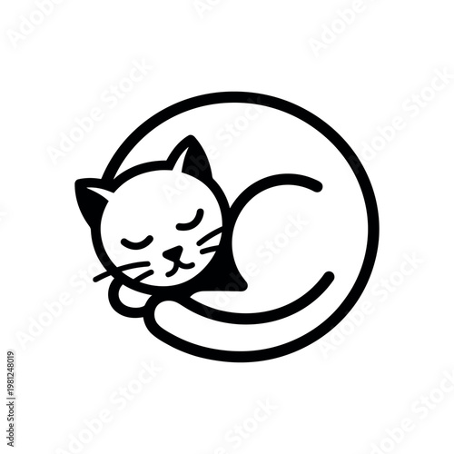 Sleeping Cat Curled in Circle Line Art kitten feline