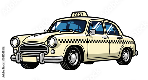 Vintage Yellow Taxi Car Side View.