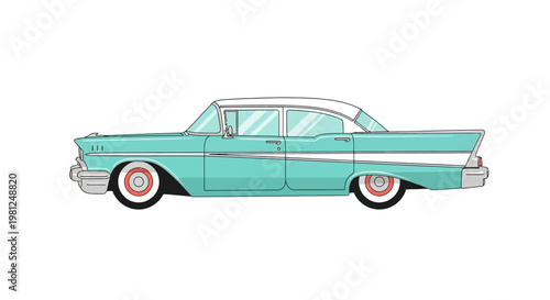 Vintage Teal Classic Car Side View.