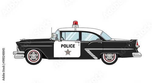 Vintage Black Police Car Side View.