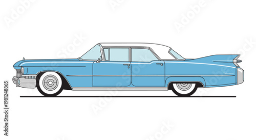 Classic Blue Vintage Car Side View.