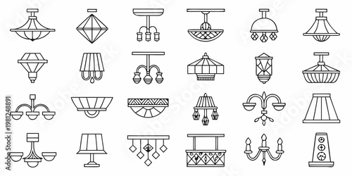 Collection of linear chandelier and lighting fixture illustrations on white