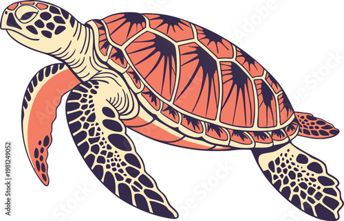 Single Sea Turtle Marine Animal. Realistic Sea Turtle Ocean Creature. Isolated Sea Turtle Underwater Animal. Marine Sea Turtle Ocean Wildlife. Single Sea Turtle Natural Ocean Life. Realistic Sea