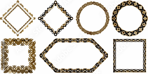 Collection of ornate geometric frames in shades of gold and black
