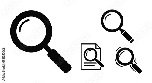Black magnifying glasses and document a simple graphic silhouette