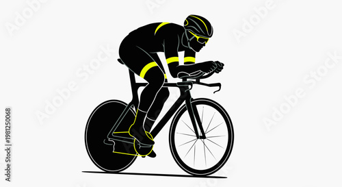 A silhouette of a black mountain bike cyclist racing on a road wheel with pedals isolated on a white background vector illustration for sports and travel activity