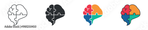 Brain Puzzle Icon Set, Artificial Intelligence and Problem Solving Icon Concept, Innovation and Creativity, Vector Illustration