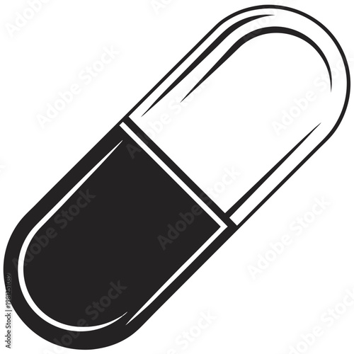 Medical Capsule Icon Silhouette - Pharmaceutical Pill Vitamin Vector Illustration