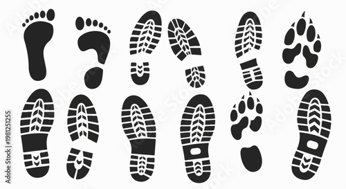 Collection of diverse footprint and paw print silhouettes