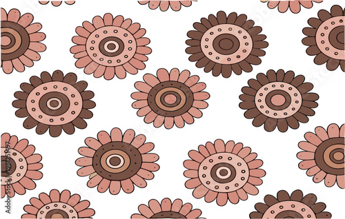 Seamless Floral Pattern with Retro Flower Shapes in Earth Tone Colors Decorative Repeating Background Flat Vector Illustration Isolated on White Background