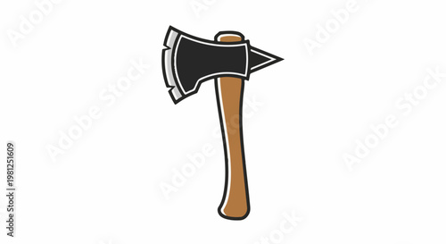 Cartoon of a sharp-edged, black ax with a pointed metal spike
