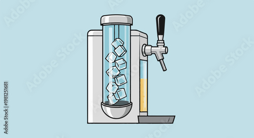 Cartoon beverage dispenser with ice and tap