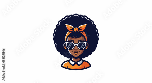 Cartoon portrait of a girl with sunglasses and afro